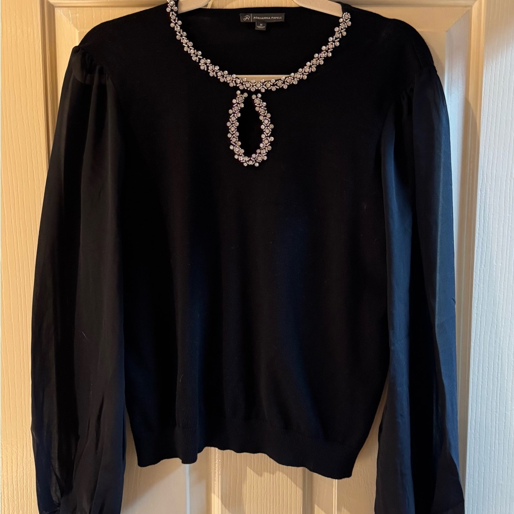 Adrianna Papell Black Sweater with Crystal Embellishments